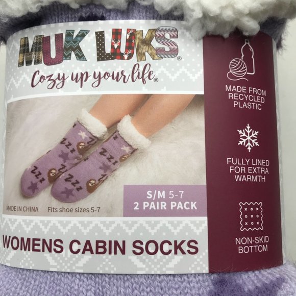 2 Pair Pack Muk Luks Women's Cabin Socks Purple/White Size S/M New - Picture 3 of 5